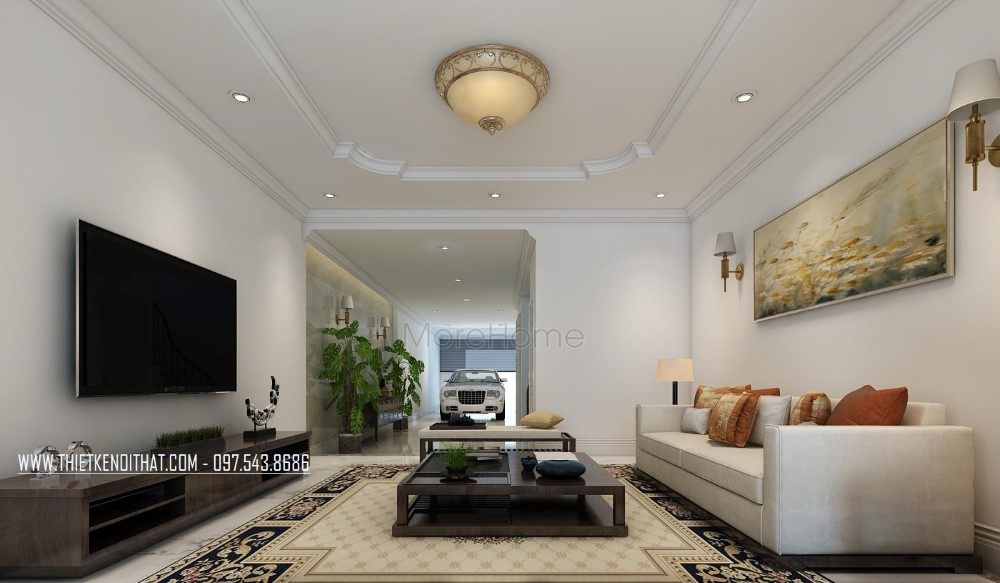 Thiết kế nội thất phòng khách nhà liên kề tại khu đô thị Văn Quán